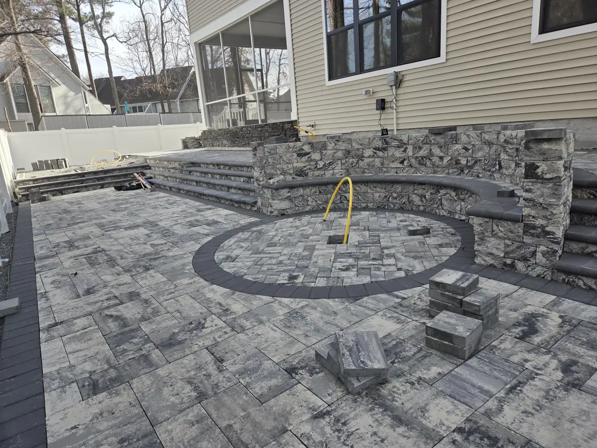 Custom paver patio with seating area in Sussex County Delaware